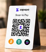 Zapapa “Scan to Pay” QR code stand on a café table