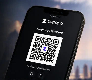 Phone showing a Zapapa Receive Payment QR code