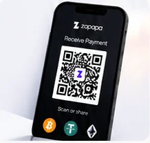 Phone showing a Zapapa Receive Payment QR code